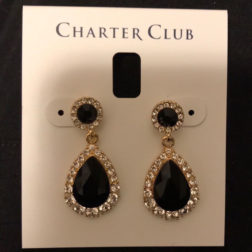NWT Charter club gld jet pvdrper tower earrings